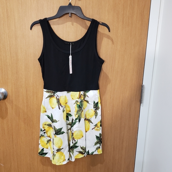 Simier Fariry, NWT, Sleeveless Tank Mini Fit & Flare Dress, Yellow Lemons/Black - Picture 5 of 16